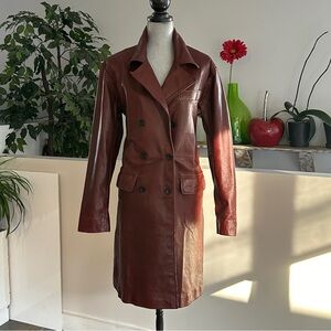 Women's Double-Breasted Leather Jacket - Burgundy